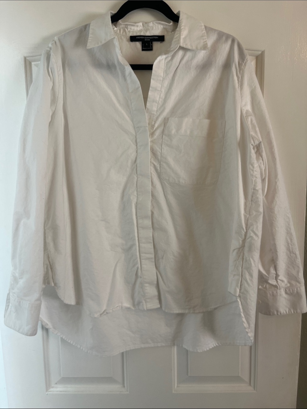 French Connection White Longline Button-Down Shirt